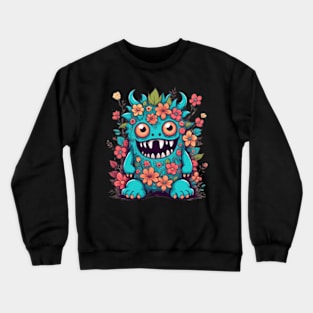 Cute green floral little monster gift ideas Crewneck Sweatshirt